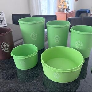 Tupperware Green and Brown Storage Bin Set